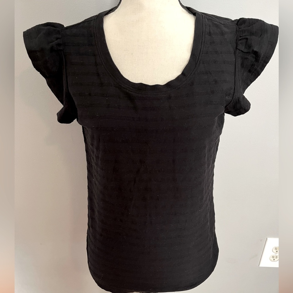 Ann Taylor Black Short Ruffle Sleeve Tee